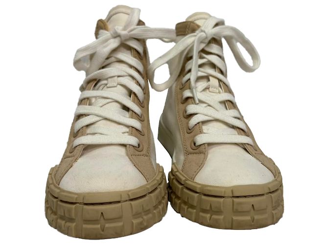 Sneakers alte in gabardine Prada in tela bianca Bianco - vista 2