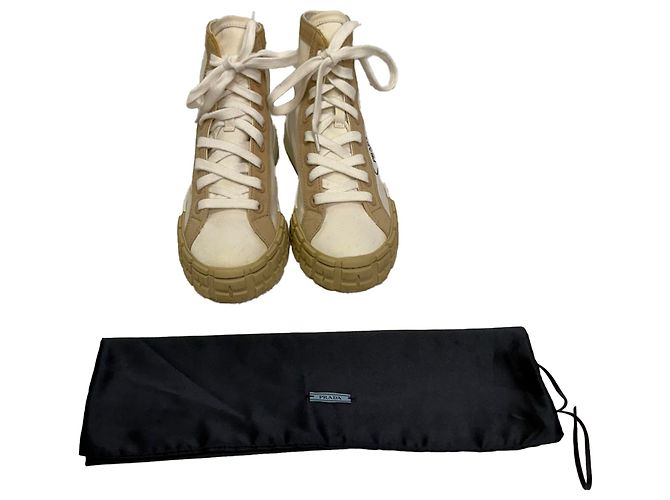 Sneakers alte in gabardine Prada in tela bianca Bianco - vista 3