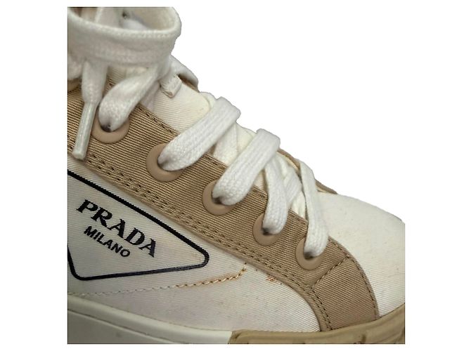 Sneakers alte in gabardine Prada in tela bianca Bianco - vista 5