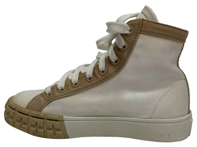 Sneakers alte in gabardine Prada in tela bianca Bianco - vista 6