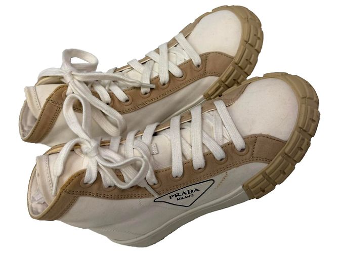 Sneakers alte in gabardine Prada in tela bianca Bianco - vista 7