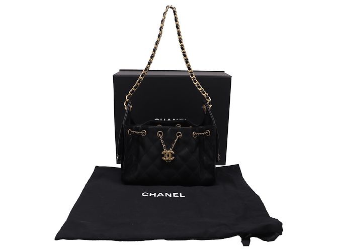 Timeless Mini Chanel 25 in pelle caviar trapuntata nera D'oro Metallico - vista 5