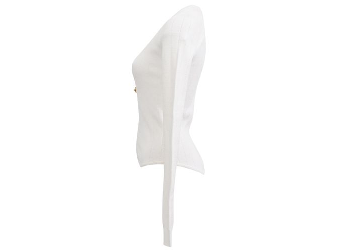 Body Balmain em viscose canelada com decote canoa branco - vista 2