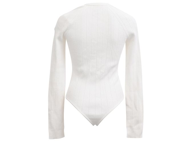 Body Balmain em viscose canelada com decote canoa branco - vista 3