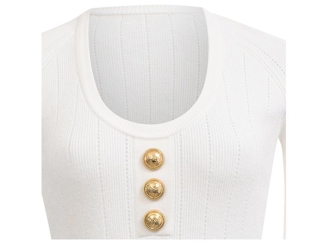Body Balmain em viscose canelada com decote canoa branco - vista 4
