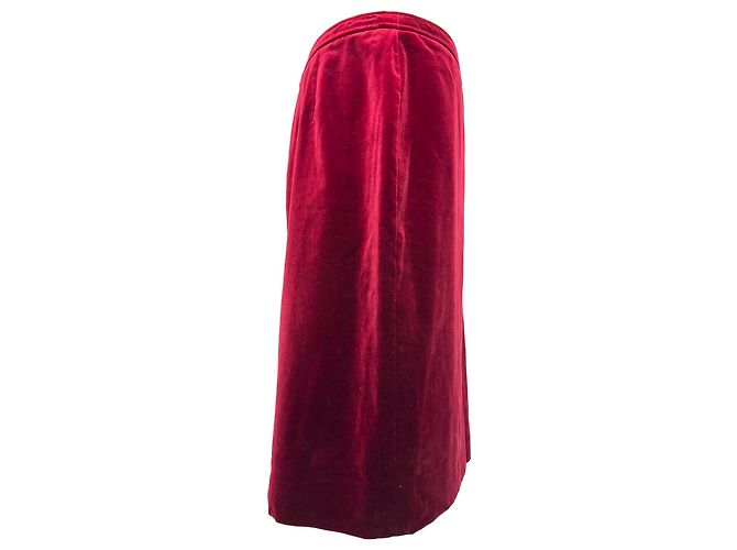 Valentino Garavani Falda lápiz midi Valentino en terciopelo burdeos Roja - vista 2