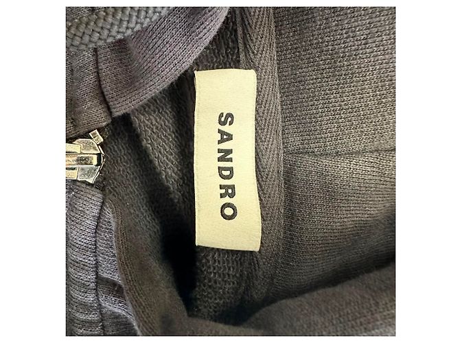 Sandro Paris Logo-bestickter Kapuzenpullover mit Reißverschluss aus schwarzer Baumwolle - Ansicht 6