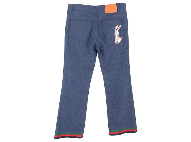 Vaqueros acampanados Gucci Rabbit Patch en denim azul claro - vista 2