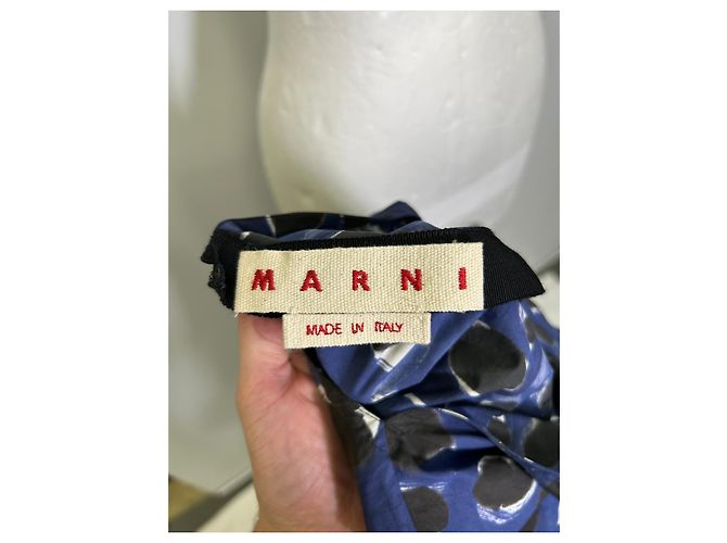 Vestido midi evasé estampado en algodón azul Marni - vista 6