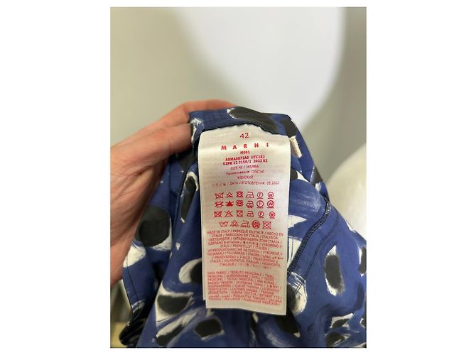 Vestido midi evasé estampado en algodón azul Marni - vista 8