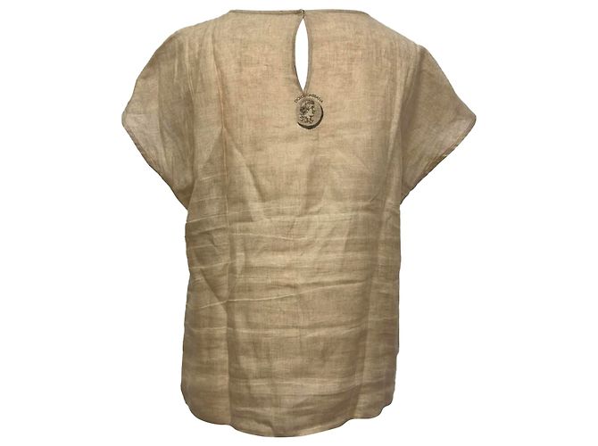 Blusa Dolce & Gabbana con estampado de monedas romanas en lino beige - vista 3