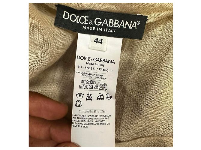 Blusa Dolce & Gabbana con estampado de monedas romanas en lino beige - vista 6
