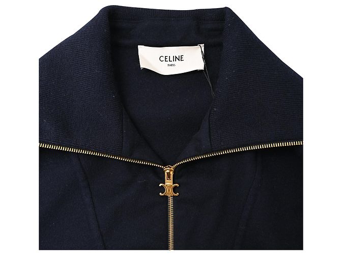 Céline Celine Triomphe Zip-Up Pullover aus Navy Blue Kaschmir Blau Marineblau - Ansicht 8