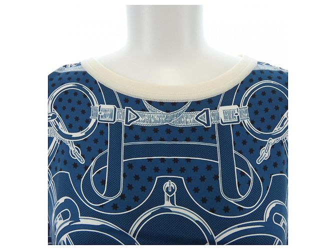 Hermès EPERON D'OR BANDANA Twill Reine Top Bianco Blu navy - vista 5
