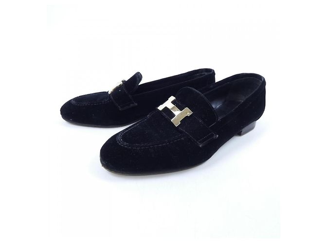 Hermès Hermes 192170ZParis Samt Schuhe Schwarz - Ansicht 3