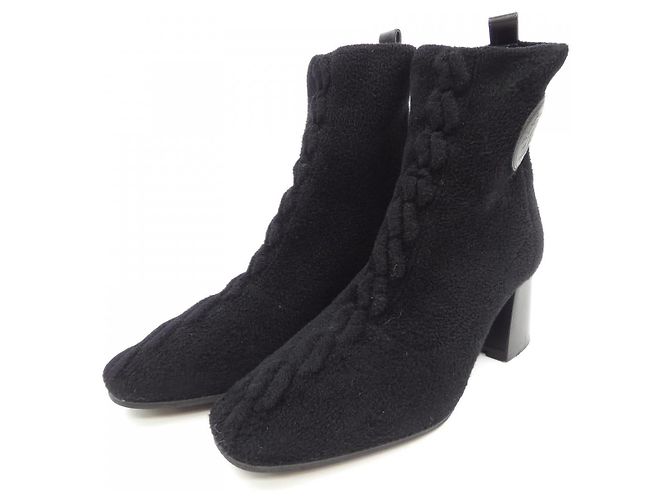 Hermès 232154Z Strick-Chenille-Kalbsleder-Stiefel Schwarz - Ansicht 3