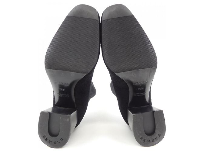Hermès 232154Z Strick-Chenille-Kalbsleder-Stiefel Schwarz - Ansicht 4