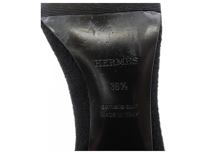 Hermès 232154Z Strick-Chenille-Kalbsleder-Stiefel Schwarz - Ansicht 6