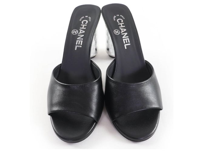 Timeless Sandali Chanel COCO Mark in pelle Nero Argento - vista 4