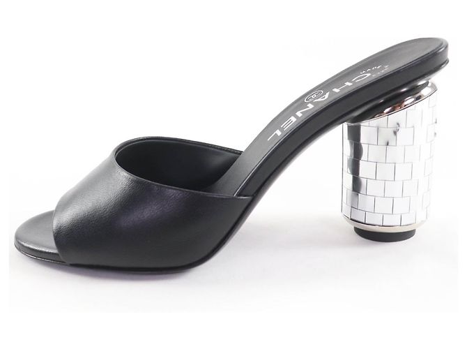 Timeless Sandali Chanel COCO Mark in pelle Nero Argento - vista 5