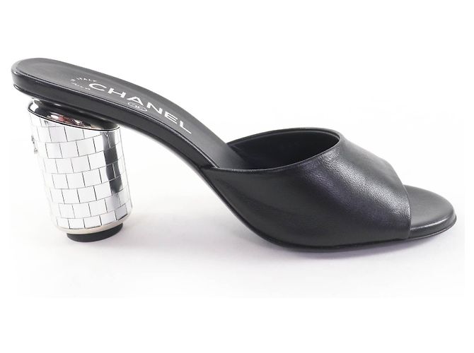 Timeless Sandali Chanel COCO Mark in pelle Nero Argento - vista 6
