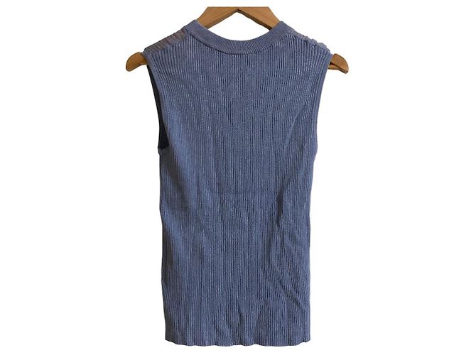 Autre Marque Top in maglia trasparente a coste Diagram Blu - vista 2
