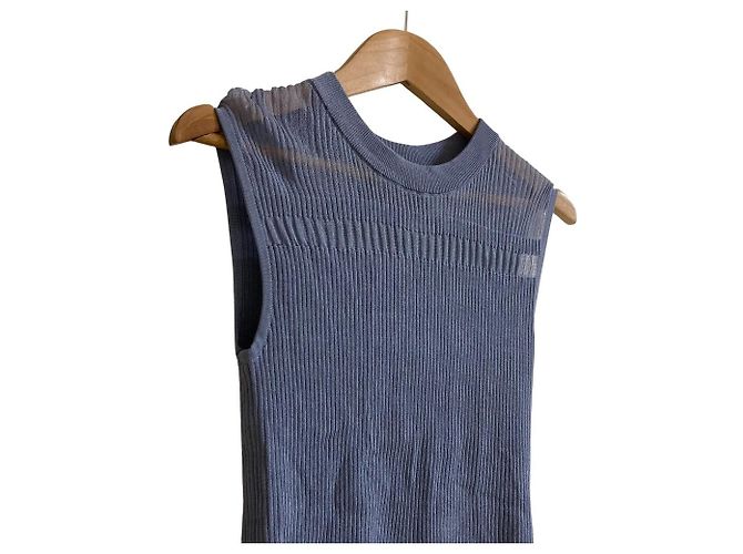 Autre Marque Top in maglia trasparente a coste Diagram Blu - vista 3