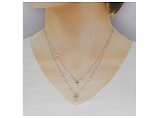 Autre Marque Collana Cross Diamond in Au750 Argento - vista 6