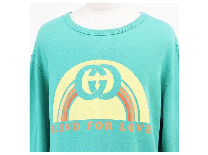 Gucci BLIND FOR LOVE GG Logo Baumwoll-Sweatshirt Blau Türkis - Ansicht 2