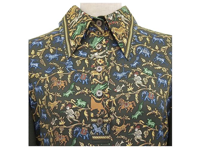 Hermès CHASSEEN INDE Seiden-Langarm-Poloshirt M Mehrfarben - Ansicht 3