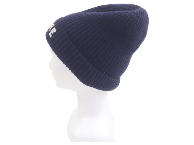 Céline CELINE Logo Patch Wool Beanie Blue Navy blue - view 2