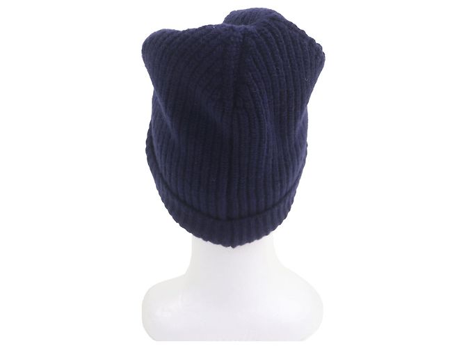 Céline CELINE Logo Patch Wool Beanie Blue Navy blue - view 3