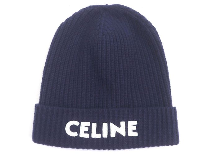 Céline CELINE Logo Patch Wool Beanie Blue Navy blue - view 4