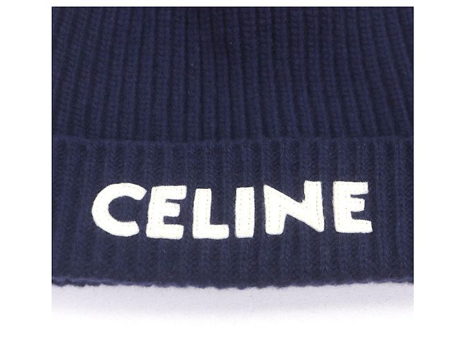 Céline CELINE Logo Patch Wool Beanie Blue Navy blue - view 5