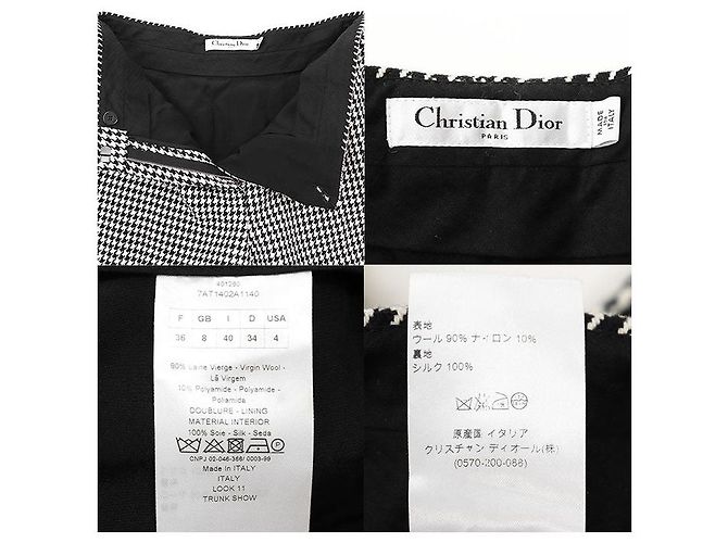 Christian Dior Houndstooth Wool Nylon Wide Pants Black Cream - view 10