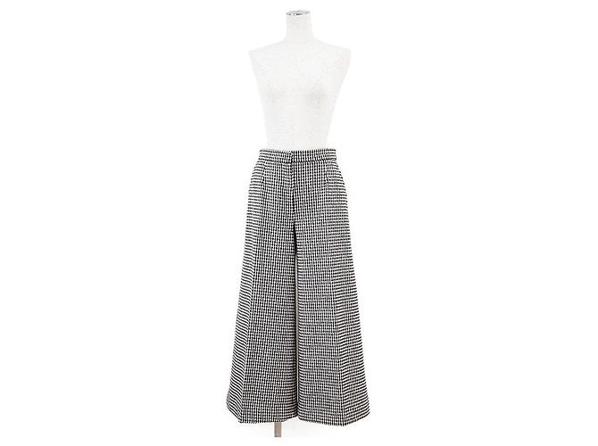 Christian Dior Houndstooth Wool Nylon Wide Pants Black Cream - view 2