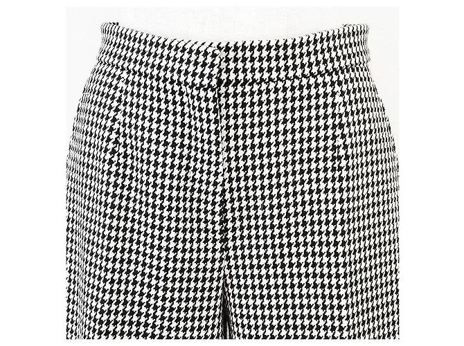 Christian Dior Houndstooth Wool Nylon Wide Pants Black Cream - view 3