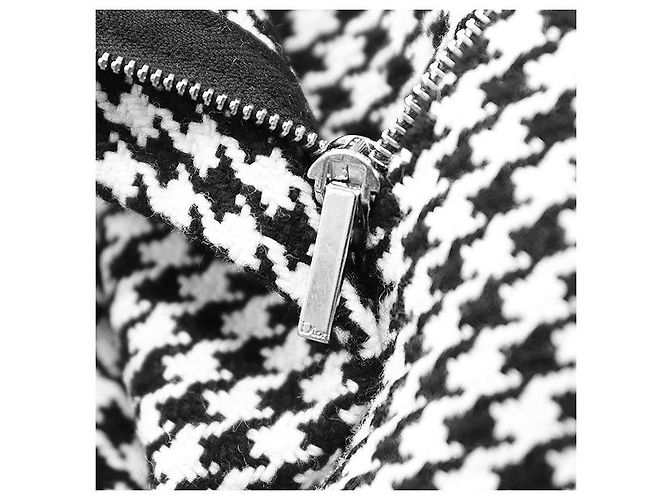 Christian Dior Houndstooth Wool Nylon Wide Pants Black Cream - view 4