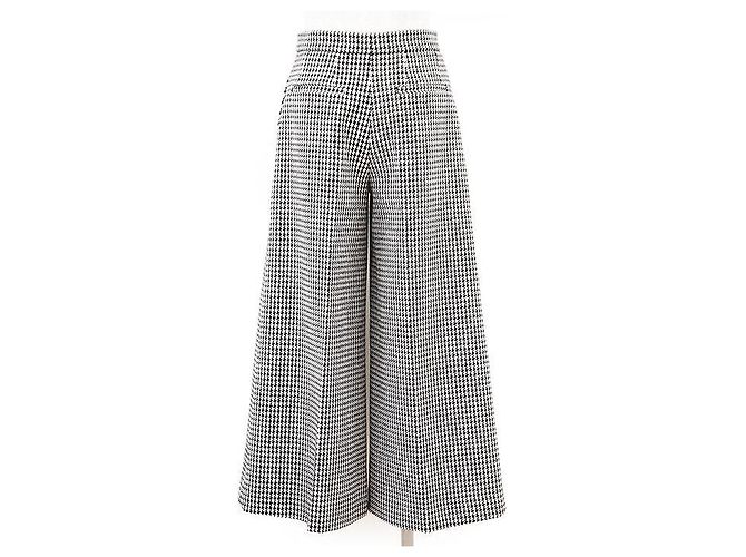 Christian Dior Houndstooth Wool Nylon Wide Pants Black Cream - view 7