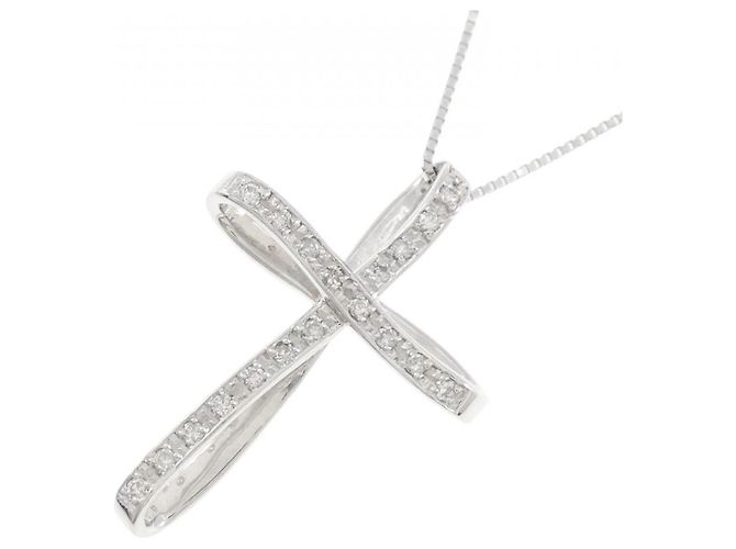 Autre Marque Collana con Croce in Diamanti in Oro Bianco Au750 Argento - vista 3