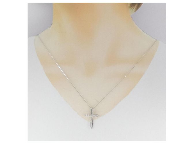 Autre Marque Collana con Croce in Diamanti in Oro Bianco Au750 Argento - vista 6
