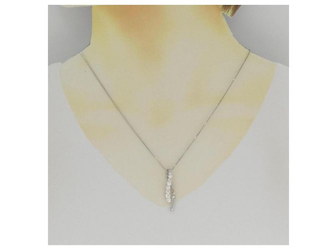 Autre Marque PT950 PT850 Diamond Necklace Silvery - view 6