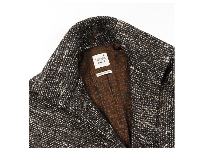 Hermès Capispalla in lana e cashmere Hermes Nero Bianco Cachi - vista 10