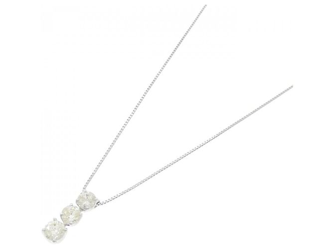 Autre Marque Au750 Weißgold Drei-Steine-Diamantkette - Ansicht 2