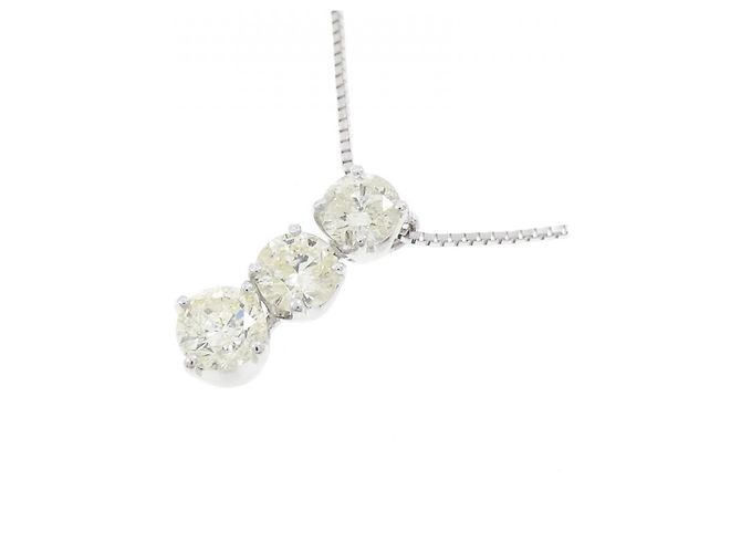 Autre Marque Au750 Weißgold Drei-Steine-Diamantkette - Ansicht 3
