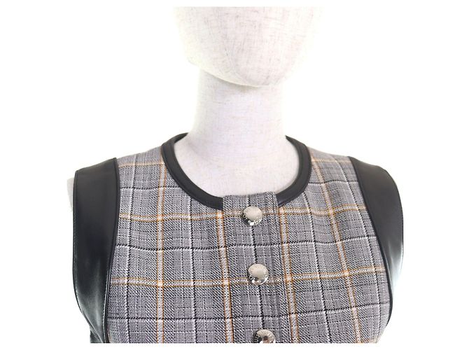 Louis Vuitton Logo Button Leder-Switching-Kleid Braun - Ansicht 4
