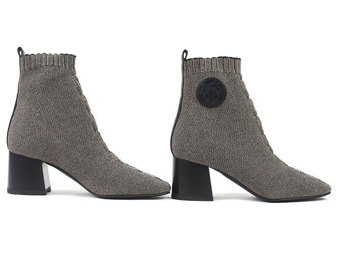 Hermès Hermes Volver Stricktechnisches Gewebe und Leder Kurzstiefel Braun Schwarz - Ansicht 4