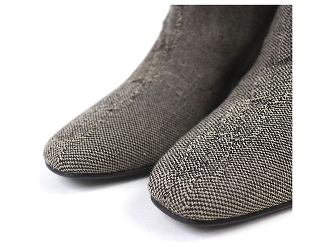 Hermès Hermes Volver Stricktechnisches Gewebe und Leder Kurzstiefel Braun Schwarz - Ansicht 5