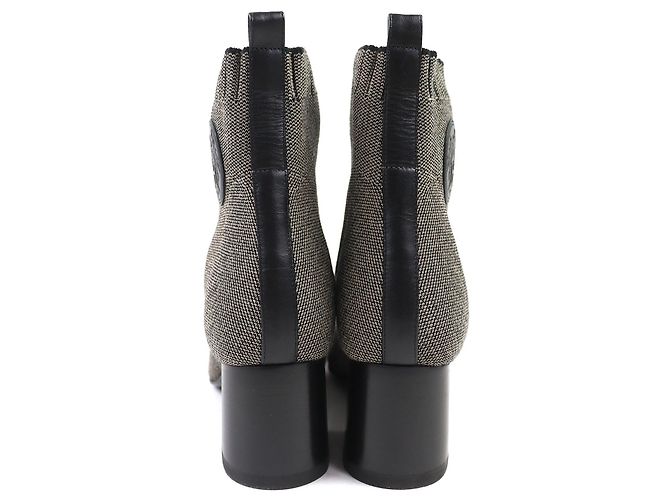 Hermès Hermes Volver Stricktechnisches Gewebe und Leder Kurzstiefel Braun Schwarz - Ansicht 6