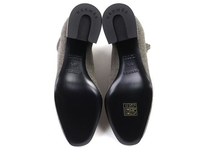 Hermès Hermes Volver Stricktechnisches Gewebe und Leder Kurzstiefel Braun Schwarz - Ansicht 8